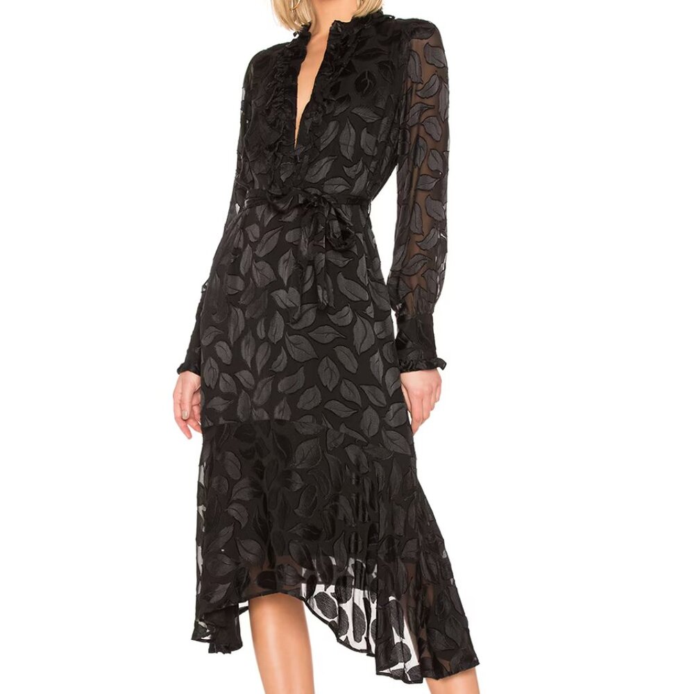 Equipment Palo Dress – Silk Blend Jacquard with Waist Tie - True Black, Size M